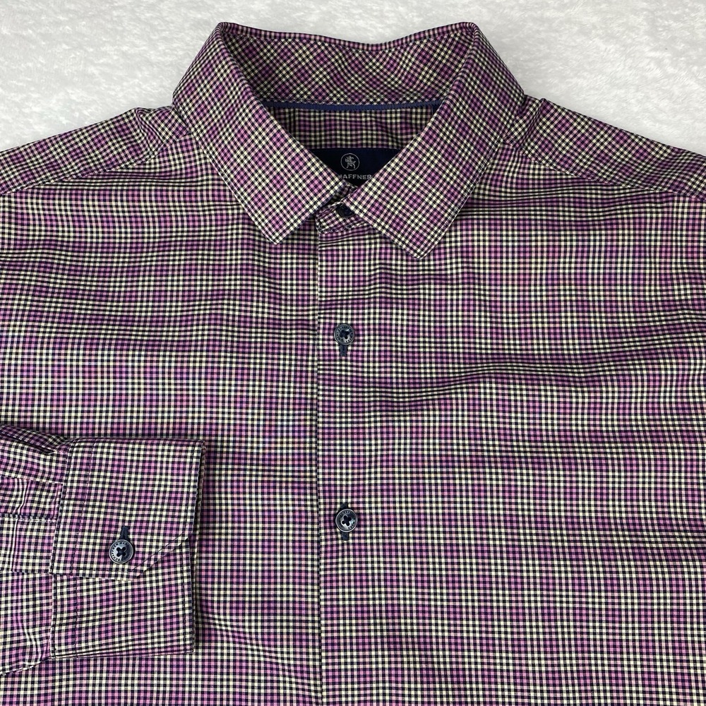 Hart Schaffner‎ Marx Shirt Mens Large Pink/Yellow Checks Long Sleeves